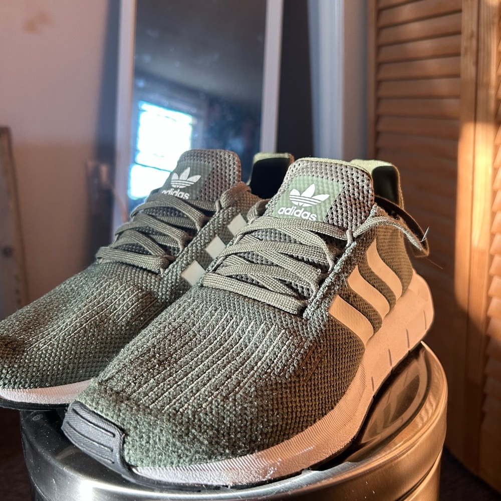 Adidas green mesh running shoes